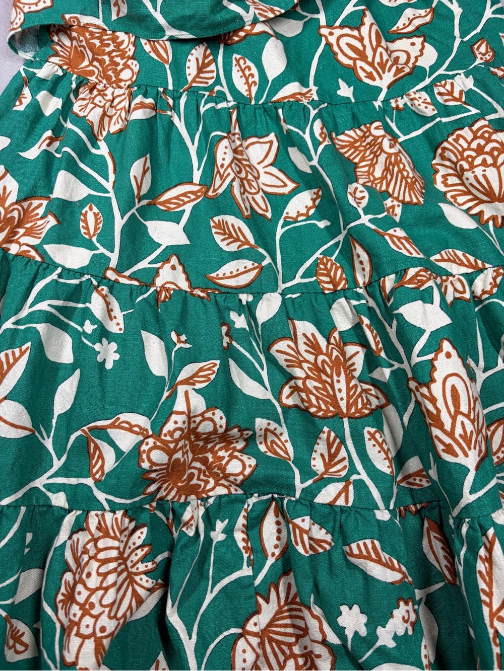 Sezane Leanore Gemini Floral Print One Shoulder Tiered Ruffle Green Dress 34 XS - Picture 13 of 16